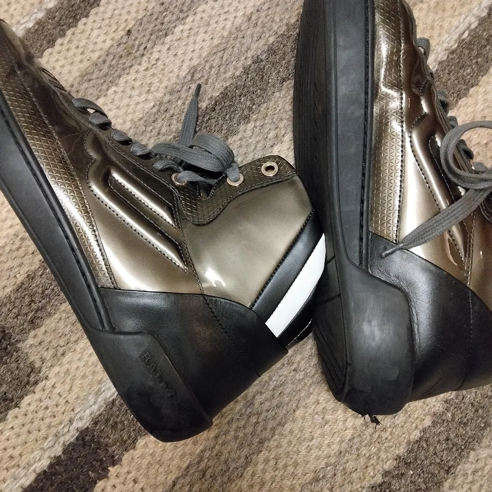 BALLY MENS SHINEY PATENT LEATHER GRAY HIGH TOPS SNEAKERS ETHYX SHOES US 9.5